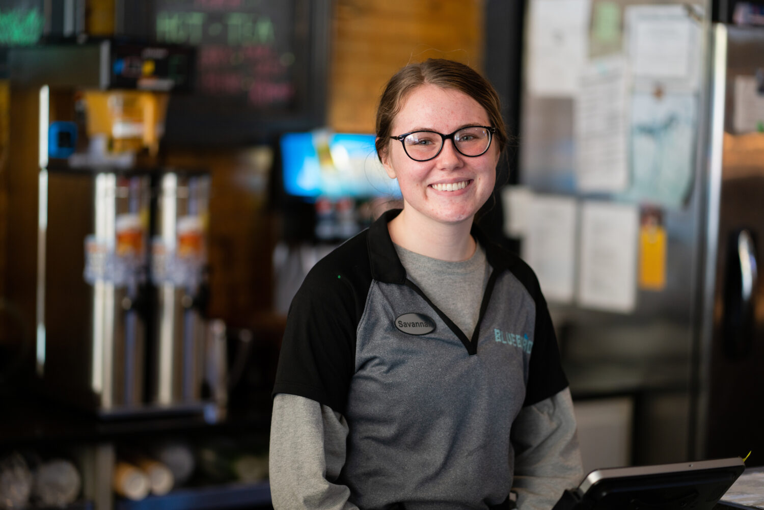 11152019_Portraits_Savannah_BB-3875-3 Server smiles at the camera at The Bluebird in Stanford, Kentucky